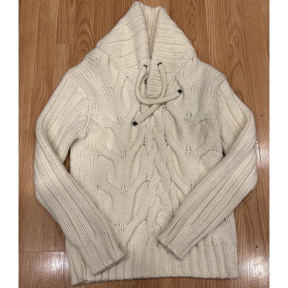 Zara Man‎ Cable Knit Sweater Wool Blend Cream Men’s L Fisherman